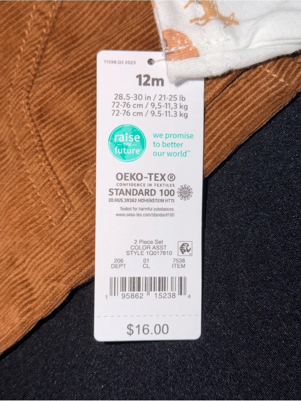 Carter's Just One You 2pc Moose Long Sleeve Tee & Corduroy Overalls 12M NWT